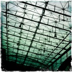 The steel bars and lights which make up the roof of the Helsinki Central Railway Station.